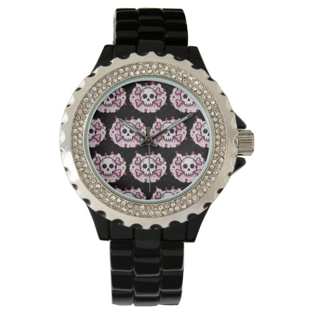 Pastel Pink Skull and Crossbones Watch (Front)