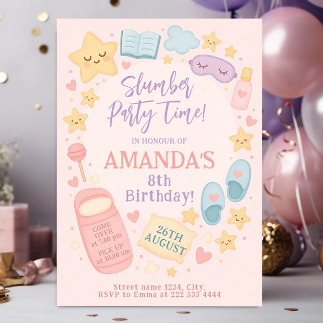 Pastel Pink Sleepover Birthday Theme Invitation (Creator Uploaded)