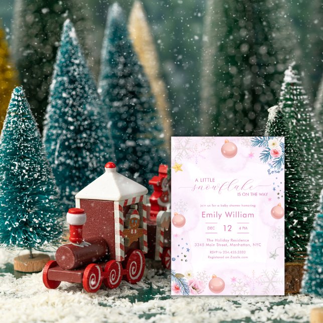 Pastel Pink Snowflake Floral Winter Baby Shower Invitation (Pastel Pink Snowflake Floral Winter Baby Shower Invitation)