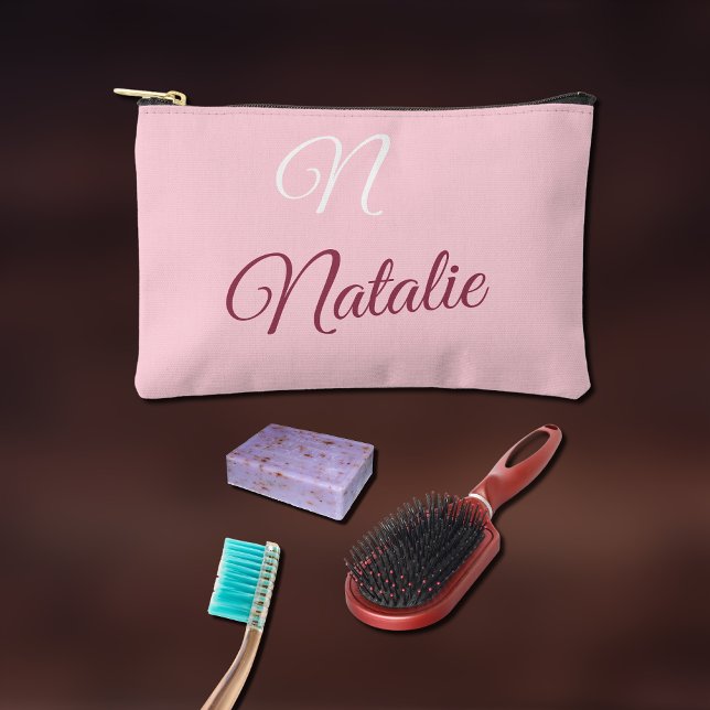 Pastel pink solid colour monogrammed accessory pouch (Creator Uploaded)