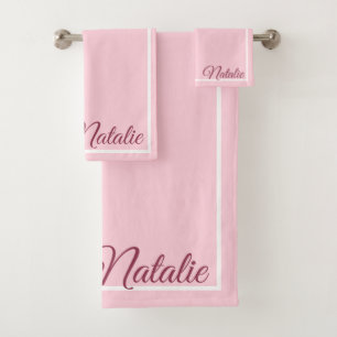 Pastel pink solid colour   monogrammed bath towel set