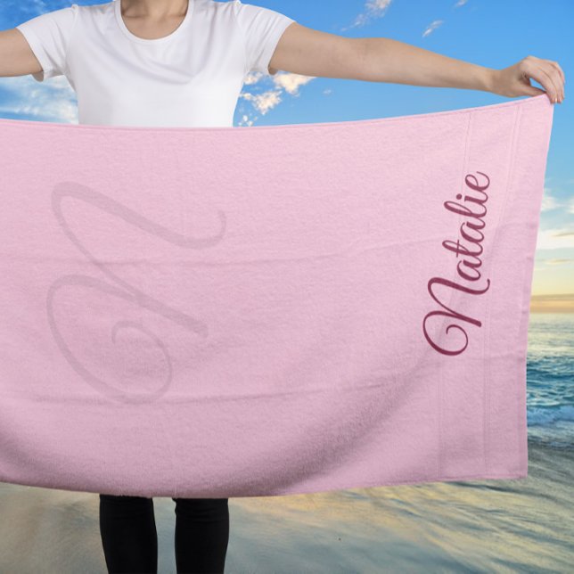 Pastel pink solid colour monogrammed beach towel (Creator Uploaded)