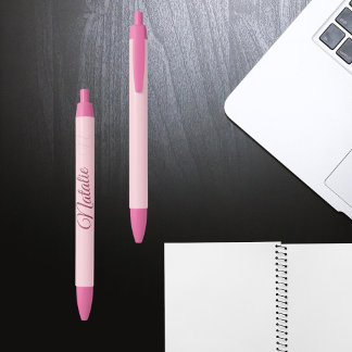 Pastel pink solid colour monogrammed black ink pen