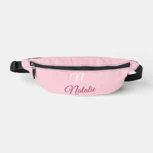 Pastel pink solid colour monogrammed bum bags