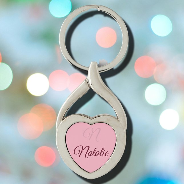 Pastel pink solid colour monogrammed key ring (Creator Uploaded)