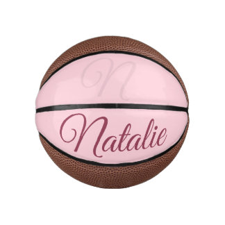 Pastel pink solid colour monogrammed mini basketball