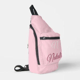 Pastel pink solid colour monogrammed sling bag
