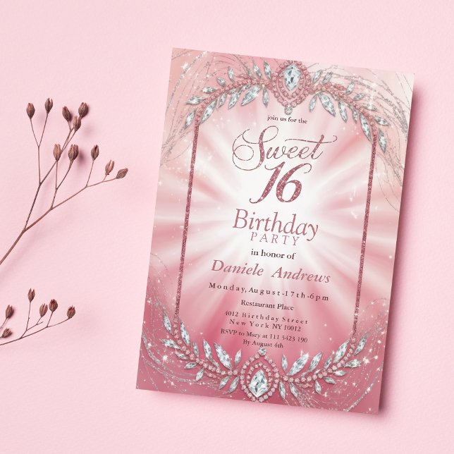 Pastel Pink Sparkly Diamond Sweet Sixteen Invitation (Pastel Pink Sparkly Diamond Sweet Sixteen )