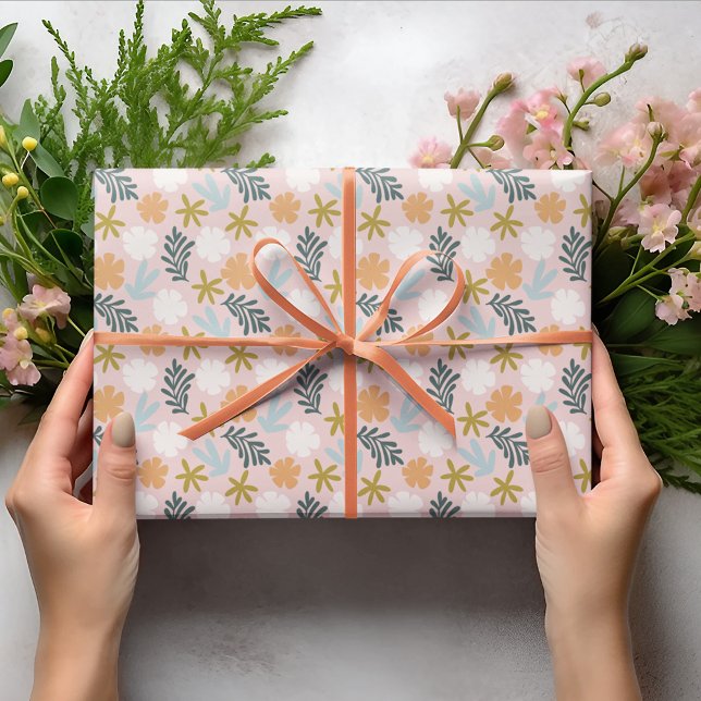 Pastel Pink Spring Abstract Leaf and Floral Art Wrapping Paper (Creator Uploaded)