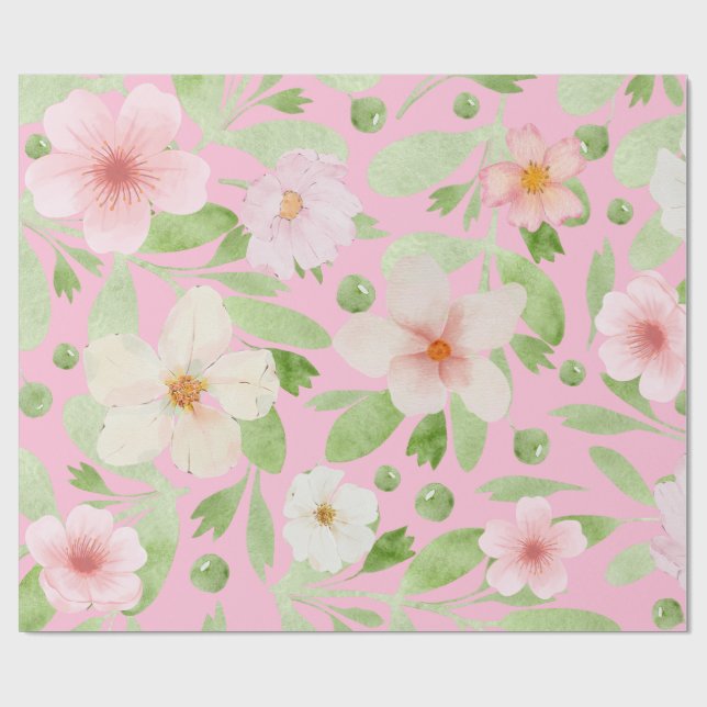 Pastel Pink Spring Floral Pattern  Wrapping Paper (Flat)