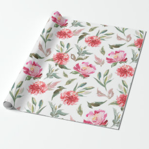 Pastel pink spring flowers pattern wrapping paper