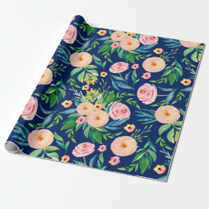 Pastel pink spring flowers pattern wrapping paper
