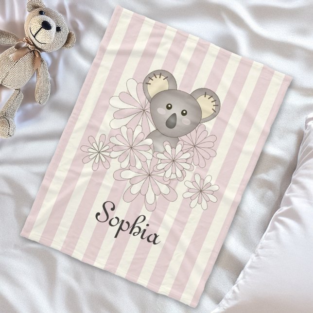 Pastel Pink Stripe Baby Koala Kids Girls Fleece Blanket (Creator Uploaded)