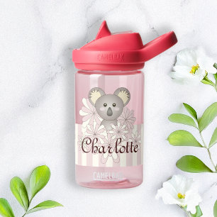 Pastel Pink Stripe Cute Baby Koala Kids Water Bottle