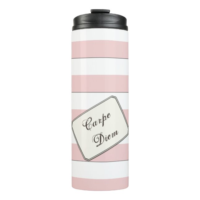 Pastel Pink Stripes on any Colour any Text Thermal Tumbler (Front)