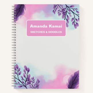 Pastel Pink Stripes Tie-Dye Name Sketch Art Notebook