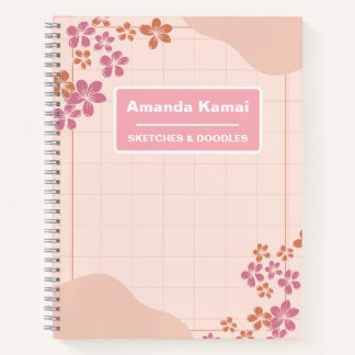 Pastel Pink Stripes Tie-Dye Name Sketch Art Notebook
