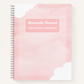 Pastel Pink Stripes Tie-Dye Name Sketch Art Notebook