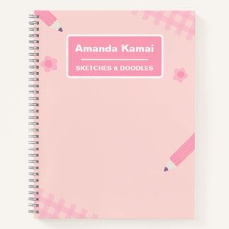 Pastel Pink Stripes Tie-Dye Name Sketch Art Notebook