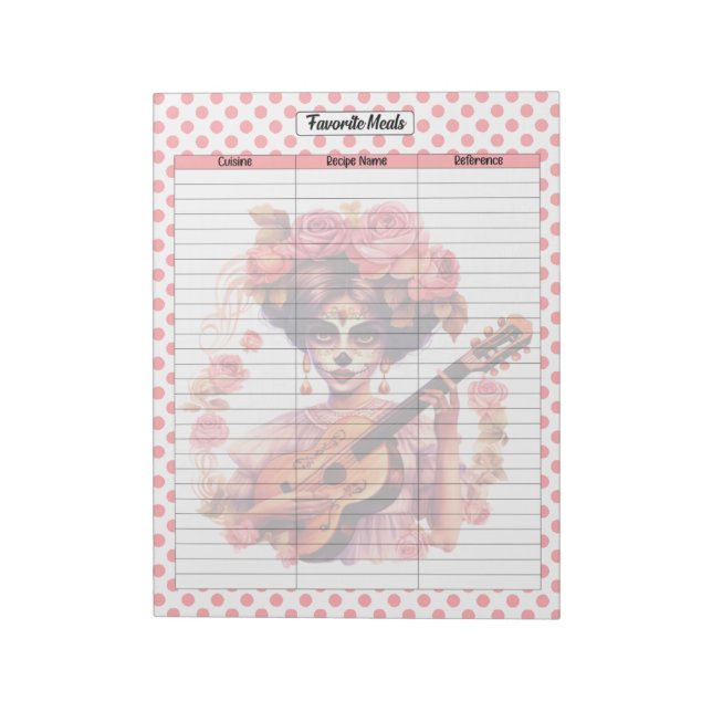 Pastel Pink Sugar Skull Favourite Meal Planner Notepad (Rotated)