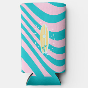 Pastel Pink Surfboard, Beach Art, Tropical Vibes Seltzer Can Cooler