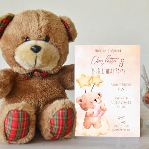 Pastel pink sweet teddy bear birthday party  invitation