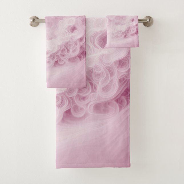 Pastel Pink Swirl Abstract Bath Towel Set (Insitu)