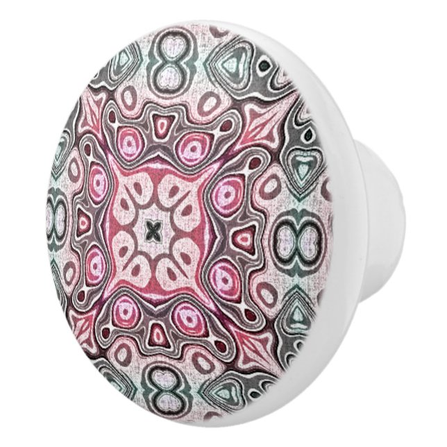 Pastel Pink Teal Blue Green Tribal Art Pattern Ceramic Knob (Right)