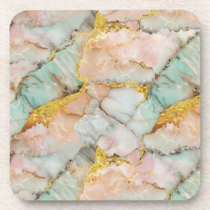 Pastel Pink, Teal, White Marble Coaster