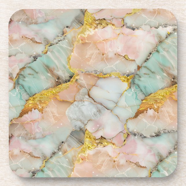 Pastel Pink, Teal, White Marble Coaster (Front)