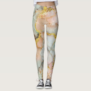 Pastel Pink, Teal, White Marble Leggings