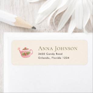 Pastel Pink Teapot Green Monogram Return Address Label