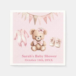 Pastel Pink Teddy Bear Baby Shower Paper Napkin