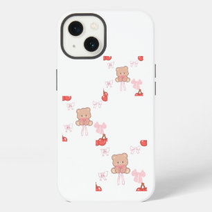 Pastel Pink Teddy Bear Bow Cherry Coquette Aesthet iPhone 13 Case