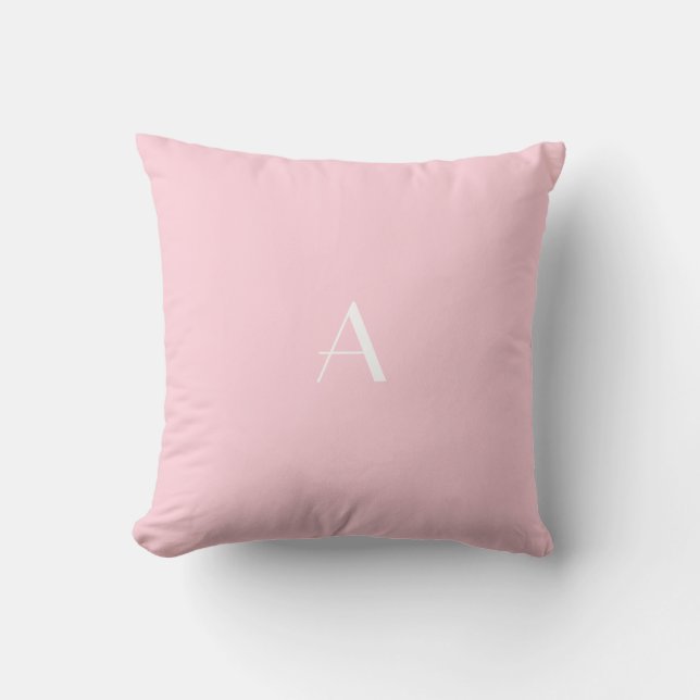 Pastel Pink Throw Pillow w White Monogram (Front)
