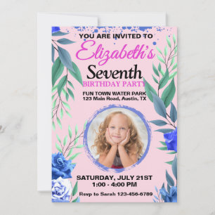 Pastel Pink Tropical Birthday Photo Invitation