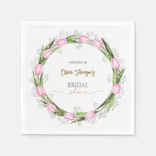 Pastel Pink Tulip & Baby’s Breath Bridal Wreath Napkin