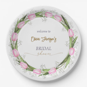 Pastel Pink Tulip & Baby’s Breath Bridal Wreath Paper Plate