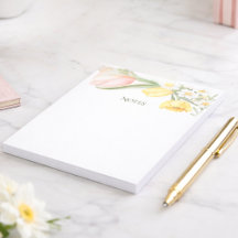 Pastel Pink Tulips Daffodils Spring Floral Notepad