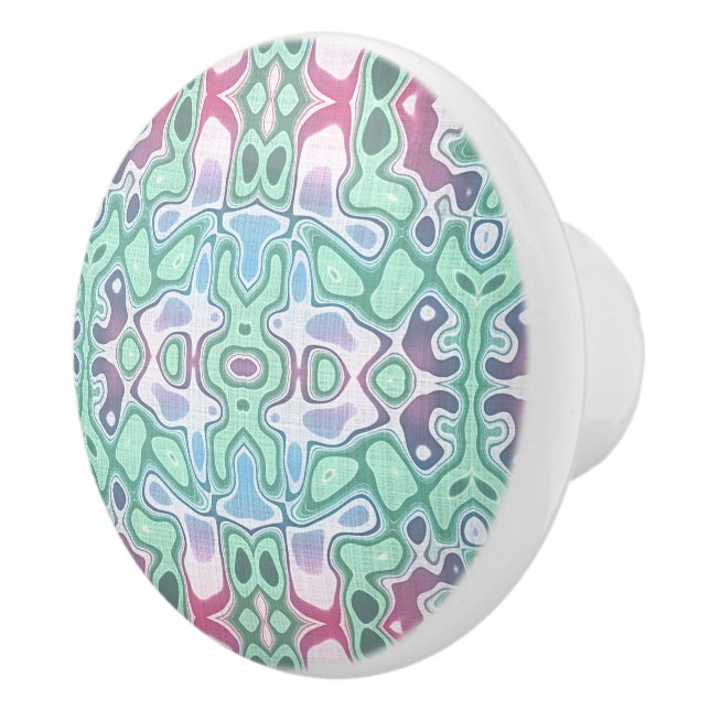 Pastel Pink Turquoise Green Blue Tribal Pattern Ceramic Knob (Right)