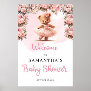Pastel pink Tutu ballerina girl teddy bear Welcome Poster
