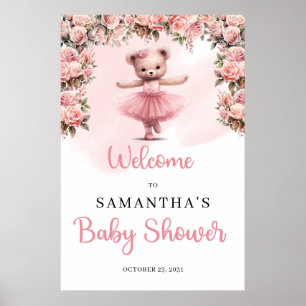 Pastel pink Tutu ballerina girl teddy bear Welcome Poster