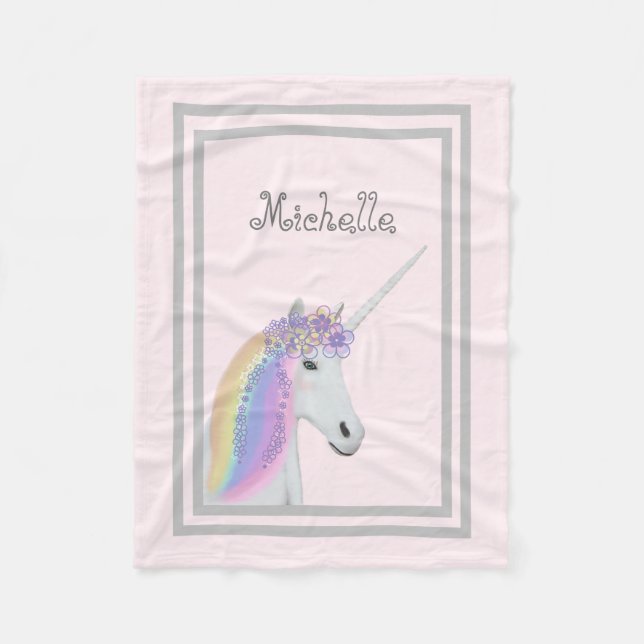 Pastel Pink Unicorn Floral Personalised Blanket (Front)