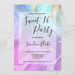 pastel Pink Unicorn Liquid marble Girly Modern Invitation