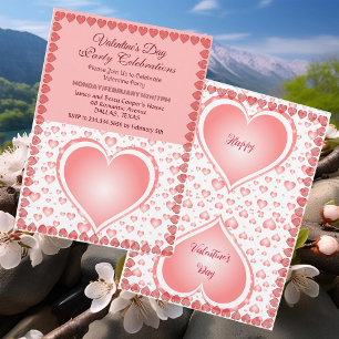 Pastel Pink Valentines Day Party Raining Hearts  Invitation