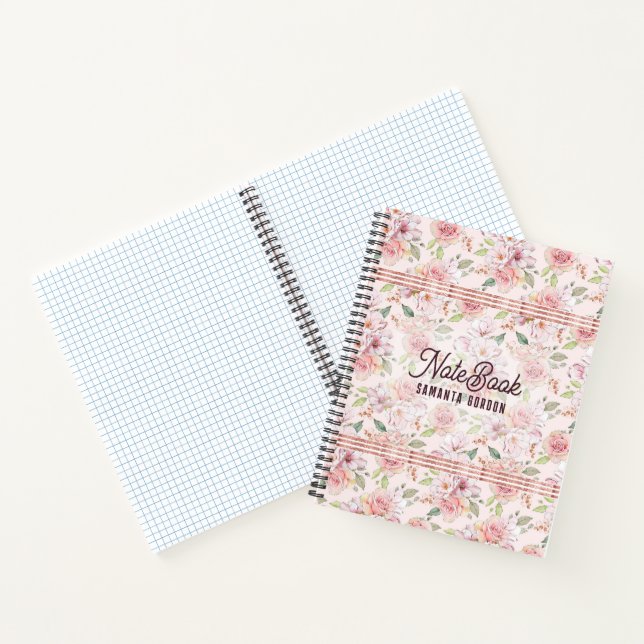 Pastel pink vintage roses seamless pattern notebook (Inside)