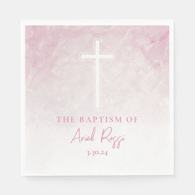 Pastel Pink Watercolor Baptism Napkins (Front)