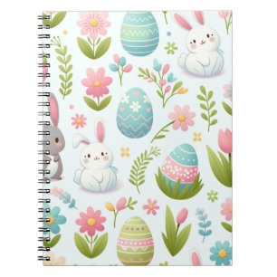 Pastel Pink Watercolor Easter Bunny With Flowers Notebook