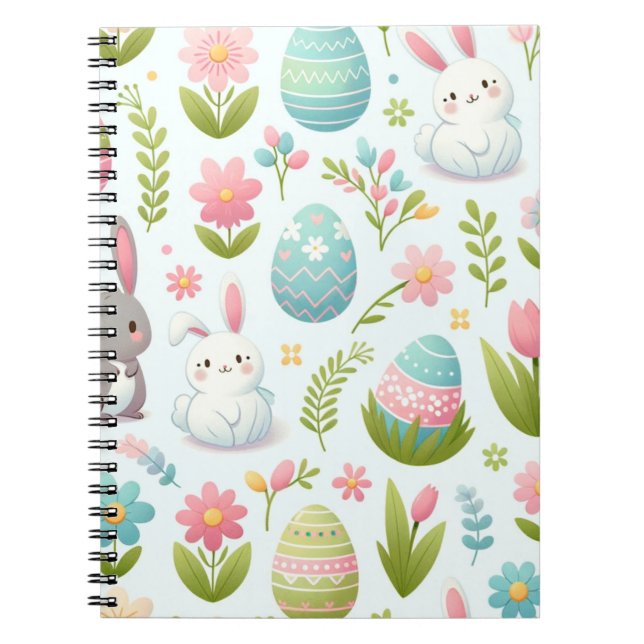 Pastel Pink Watercolor Easter Bunny With Flowers  Notebook (Front)