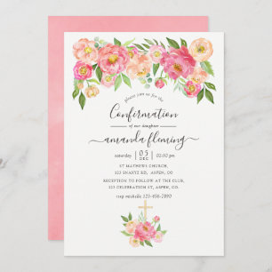 Pastel Pink Watercolor Peonies Confirmation Invitation